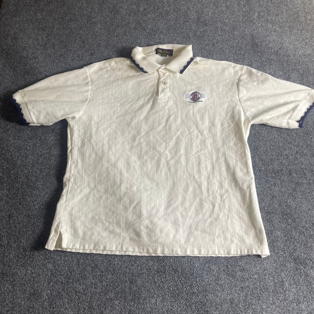 Cross Creek Mens White Herringbone Polo Shirt Keokis Paradise Kauai Large 413
